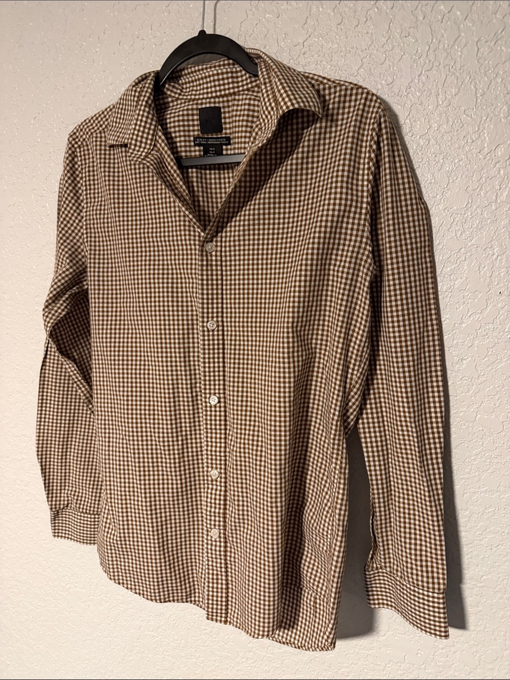 H&M Men's Brown and White Checked Dress Shirt